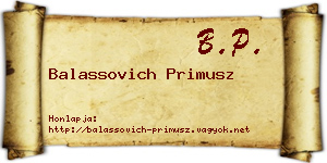 Balassovich Primusz névjegykártya